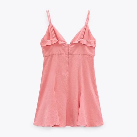 New Zara Chic Coral Pink Linen Blend Mini Dress NWT - Picture 5 of 8